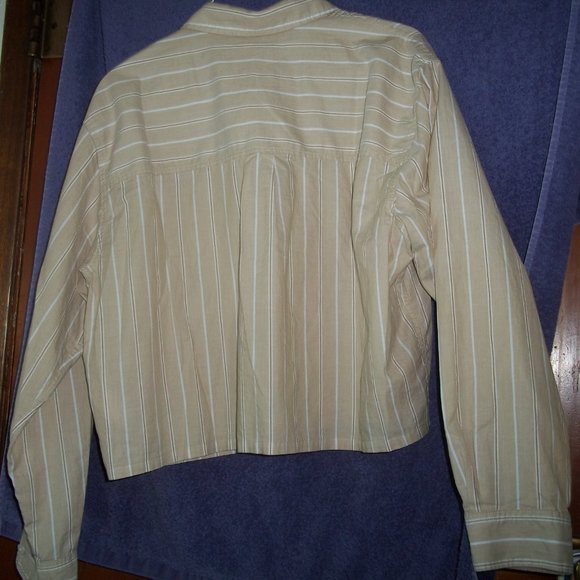 Everlane Organic Tan (BeigeCropped Button Down Stripe Long Sleeve Shirt Size M - Picture 5 of 7
